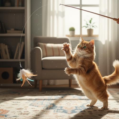 Tucnoeu Replacement Strings for Cat Wand Toy - 5pcs Durable Nylon Strings with Lobster Clasps for All Lures, Cat Stick - 22in Long, Universal Fit