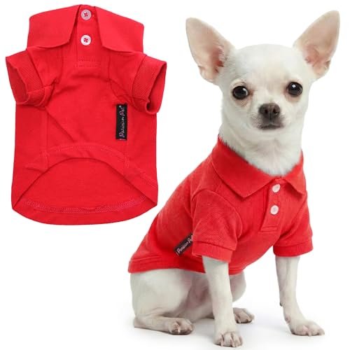 Parisian Pet Dog Polo Shirt – Classic Red Cotton Pet Apparel with Collar & Buttons, Soft Breathable Puppy T-Shirt, Cute Dog Clothes - Ideal Summer Clothes for Small Dogs - Shirts for Dogs Boy Girl - color: Red Polo, size: XXS