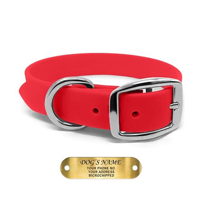 Regal Dog Products Small Red Waterproof Dog Collars with Custom Engraved Name Plate | Vinyl Coated, Anti, Easy to Clean Personalized Biothane Dog Collar - Other Sizes for Medium & Large Dogs - color: Red, size: Small Collar