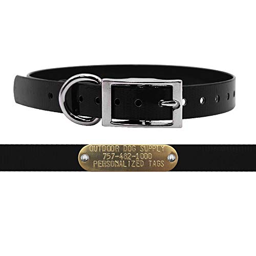 3/4" Waterproof D-Ring Dog Collar Adjustable Fit for Small & Medium Breeds | Custom 3/4" Brass Nameplate – Durable, Odor-Resistant, USA-Made (15", Black) - color: Black, size: 15" Long