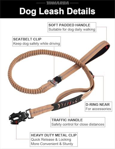 TINMARDA Dog Leashes for Medium Large Dogs Heavy Duty, 4-6FT Shock Absorbing No Pull Dog Leash with Advanced Easy Metal Clip, 2 Comfortable Padded Handles (Coyote Brown) - color: Coyote Brown