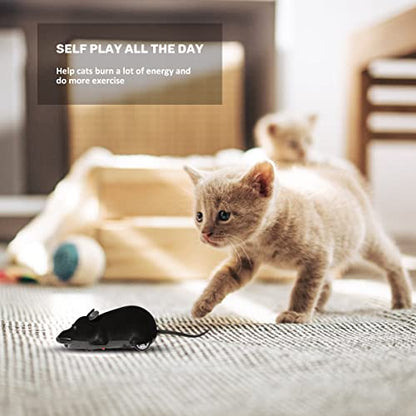 Auto Moving Mouse Cat Toy, Interactive Cat Toys Wireless Electronic Fake Mouse Rat Pet Toy Running Wheel Plush Rat Chasing Prank Toy for Cats Dogs Kids Novelty Gift By Greatstar (Black, No Controller) - color: Black, No Controller