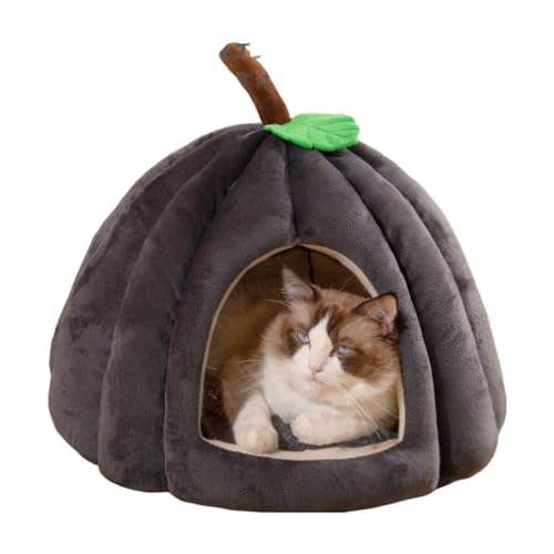 Cat Beds for Indoor Cats, Pumpkin Cat House,Cute Pumpkin Shape Cat Cave Bed Cat Tent with Removable Cushion, Warm Cave Nest Sleeping Bed Puppy House for Cats Small Dogs (Gray, 15 in) - color: Gray, size: 15 in
