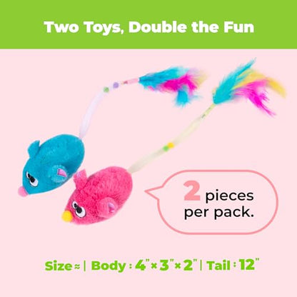 Catify by Best Pet Supplies Interactive Cat Toys – Plush, Motion-Activated & Squeaking Toys with Premium North American Catnip for Indoor Cats & Kittens - Squeaking Mice Set, Blue & Fuchsia - color: Squeaking Mice Blue & Fuchsia