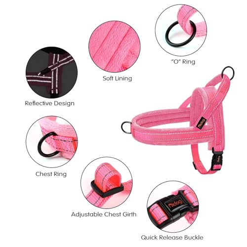 Didog Soft Flannel Padded Dog Vest Harness, No Pull/Quick Fit Reflective Dog Strap Harness, Easy for Training Walking (L:Chest 26-32", Pink) - color: Pink, size: L:chest 26-32"