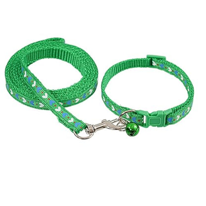 Green Puppy Collar with Bell Leash Set,Adjustable Buckle Heart Print Nylon Dog Collars for Xs XSmall Small Puppy Dogs Cat Kitten X-Small,Neck 7.5-12.5 Inch - color: Green2
