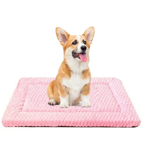 Dog Bed Mat, Reversible Dog Crate Pad for Small Medium Dogs & Cats, Soft Washable Kennel Mat with Non-Slip Bottom, Lightweight Pet Bed for Crate, Cage, Home and Travel(Pink, 30" L*20" W*1.5" Th) - color: pink, size: 30"L*20"W*1.5"Th