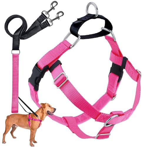 2 Hounds Design Freedom No Pull Dog Harness, Adjustable Harness and Leash Set, Easy Walking & Comfortable Control, Fits Small, Medium & Large Dogs, Solid Colors, Made in USA, 5/8" XS, Hot Pink - color: Hot Pink, size: XS (Chest 15"- 20")