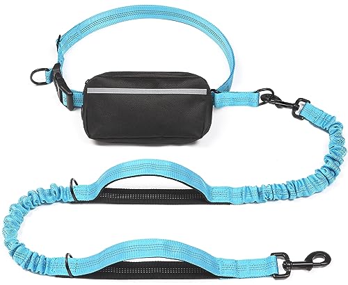 iYoShop Hands Free Dog Leash with Zipper Pouch, Dual Padded Handles and Durable Bungee for Walking, Jogging and Running Your Dog (Medium, 8-25 lbs, Blue) - color: Blue, size: Medium