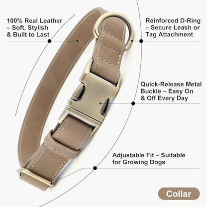 Plutus Pet Genuine Leather Dog Collar – Adjustable Pet Collar with Quick Release Metal Buckle, Soft Real Leather for Small Medium Large Dogs, Heavy Duty & Skin-Friendly (Ash Brown, S) - color: Ash Brown, size: S