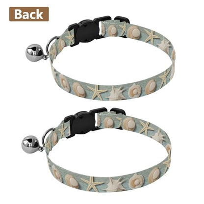 Seashells Turquoise Small Cat Collar, 2 Pack Decorative Pet Collar with Bell - color: Seashells Turquoise