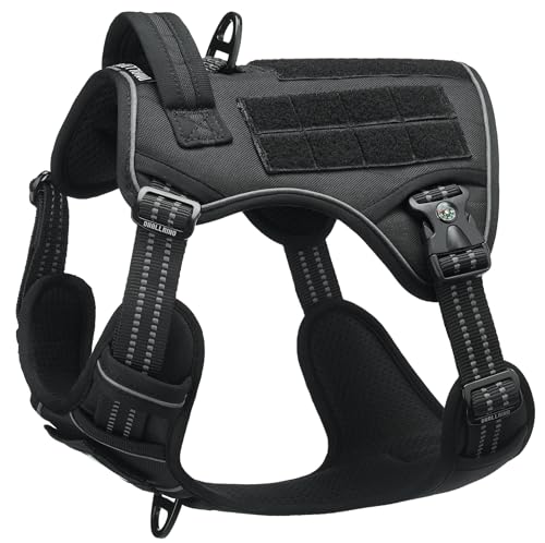 Tactical Dog Harness for Medium & Large Dogs, Black Adjustable No-Pull Control with Handle, Heavy Duty Reflective Vest - Size XL - color: Black, size: XL
