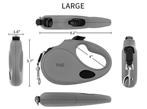 TUG Oval 360° Tangle-Free Retractable Dog Leash with Integrated Waste Bag Dispenser (Large, Grey) - color: Grey, size: Large