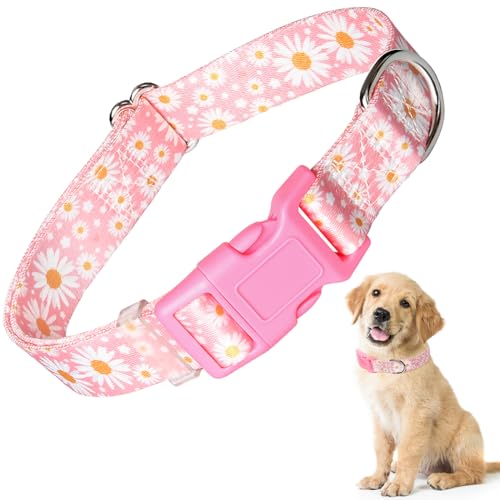 XS Dog Collar Girl, Cute Pretty Daisy Pattern Design Quick Release Buckle Soft Nylon Pink Puppy Collars Adjustable for Xs Small Medium Large Pet Female Dogs Big Cat, XSmall - color: 12, size: XS(Neck 7-10")