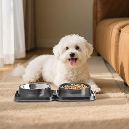 Set of 2 Stainless Steel Dog Food and Water Bowl with Puzzle Dish, Freely Combinable Feeding Set for Dogs Cats, Spill Proof Neater Dog Bowls, Pet Feeder Bowl for Puppy Small Breeds - size: 2-Pack