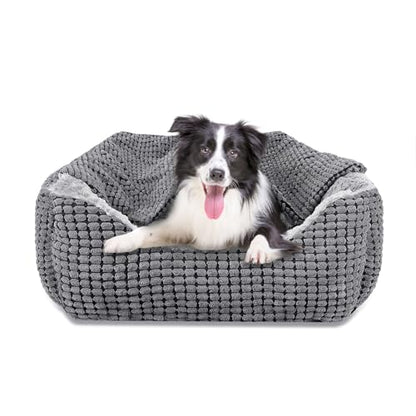 GASUR Dog Beds for Large Medium Small Dogs, Rectangle Cave Hooded Blanket Puppy Bed, Luxury Anti-Anxiety Orthopedic Cat Beds for Indoor Cats, Warmth and Machine Washable (25 inches, Grey) - size: M (25"x 21"x 8")