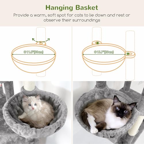 Globlazer Heavy Duty Cat Tree, 81 inch Extra Large Cat Tree for Indoor Cats Large Adult, Sturdy Cat Tower with 8 Scratching Post, 2 Cat Condos, 2 Platform, S81C, Light Grey - color: Light Grey