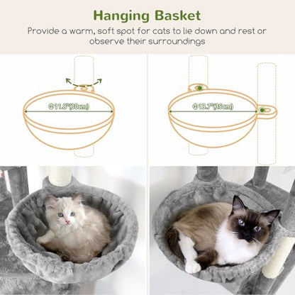 Globlazer Heavy Duty Cat Tree, 81 inch Extra Large Cat Tree for Indoor Cats Large Adult, Sturdy Cat Tower with 8 Scratching Post, 2 Cat Condos, 2 Platform, S81C, Light Grey - color: Light Grey