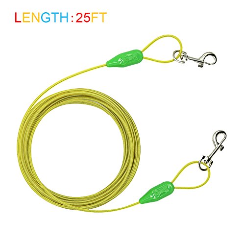 Petest 25ft Tie-Out Cable with Crimp Cover for Small Dogs Up to 35 Pounds - color: Green & Yellow, size: 35lbs25ft