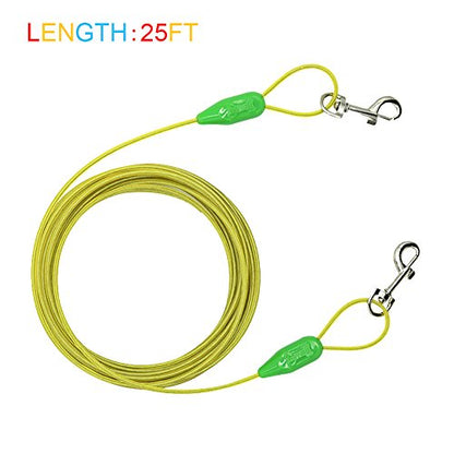 Petest 25ft Tie-Out Cable with Crimp Cover for Small Dogs Up to 35 Pounds - color: Green & Yellow, size: 35lbs25ft
