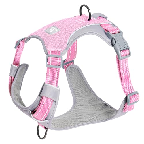 Huntboo No-Pull Dog Harness, Fully Reflective Vest with 2 Leash Clips, No-Choke, Adjustable, Breathable & Durable for Small, Medium & Large Dogs Walking, Training, Running (Pink, L) - color: Pink, size: Large (Pack of 1)