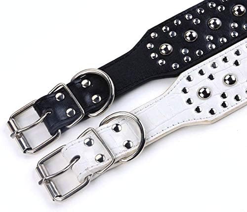 New Unisex Studded Leather Dog Collars Medium Large Dog Necklace for Pitbull Doberman Sizes M L(Black,L) - color: Black, size: L