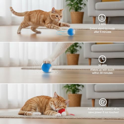 Interactive Cat Toys Ball for Cats - Upgrade Automatic Cat Toys for Indoor Cats, 3 Modes 2 Speed Moving Cat Ball with Dragonfly Feathers 2PCS (Red Blue) - color: RedBlue-1