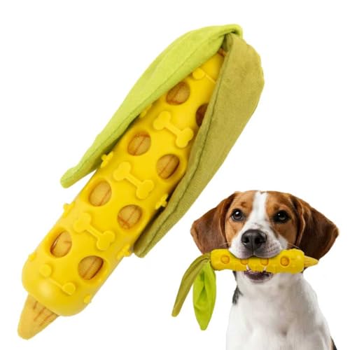 Fida 2-in-1 Puppy Teething Toys, Natural Rubber Chew Toys for Dogs to Keep Them Busy & Plush Toys with Crinkle Leaves, Interactive Dog Toys for Small Medium Breeds and Puppies (Corn) - color: Yellow Corn
