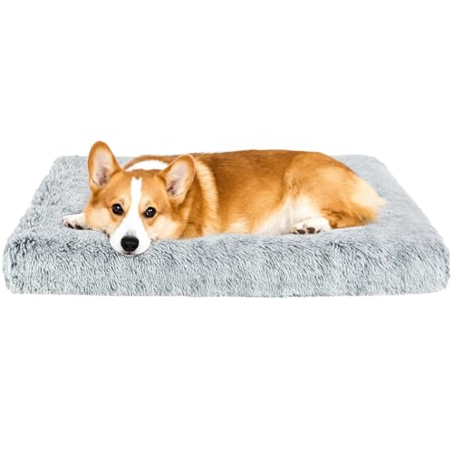 Fluffy Orthopedic Dog Beds for Small Dogs with Washable Removable Cover Dog Crate Bed Egg Crate Foam Support Plush Pet Pad Mat with Anti-Slip Bottom(Grey,30 * 20) - color: Grey, size: 30"L*20"W