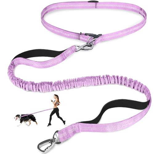Laqibak Hands Free Dog Leash, Adjustable Waist Leash for Dog, Handle Bungee 4.2-6.7 Feet Long with Reflective Stitches for Walking Hiking Running, Fits 26"- 43" Waist, Light Purple - color: Light Purple