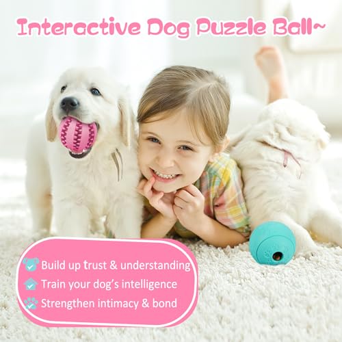 HIPPIH Dog Puzzle Toys & Interactive Toys for Large & Small Dogs - IQ Training, Chewing, Teeth Cleaning & Treat Dispensing - 2 Pack - color: blue+pink, size: 3.14inch+2.75inch