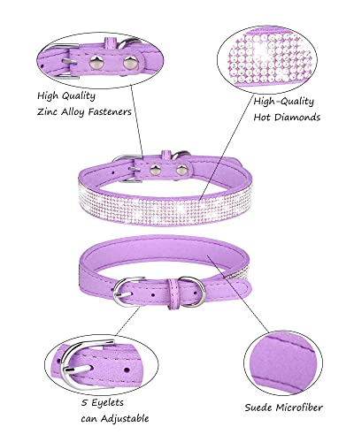 Dog Collar for Small Dogs, Adjustable Leather Suede Bling Dog Collars，Purple Dog Collar Cat Collar, Rhinestone Dog Collar (XS, Purple) - color: purple, size: XS