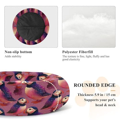 Pet Bed Puffins Purple Cat Snuggler Soft Winter Cushion, Cozy Round Bolster Nest for Indoor Kittens & Small Pets 15" - size: X-Small