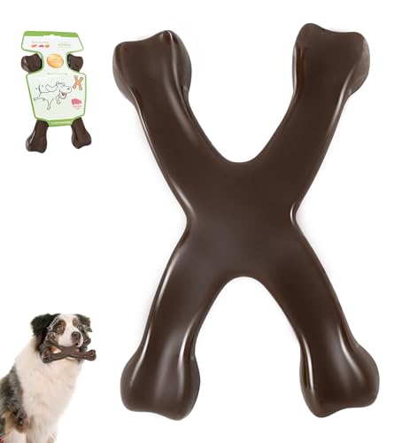 Tough Dog Chew Toy for Aggressive Chewers, Indestructible Beef Flavor Nylon Bone, Durable Dental Toy for Teeth Cleaning & Anxiety Relief, for Small Medium Large Dogs, Keep Them Busy (Brown-X) - color: Brown-X