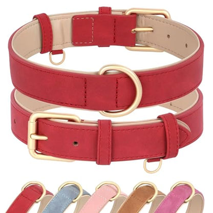 Didog Soft Padded PU Leather Dog Collar, Adjustable Dog Collars for Small Dogs with Durable Metal Buckle and D Ring, Red,S - color: Red, size: S: Fit Neck 10-13"(8-14lbs)