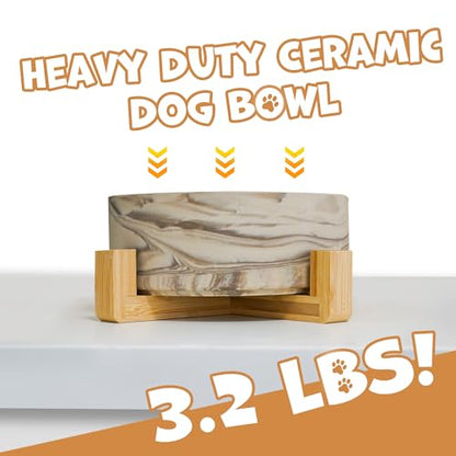 YOBRO Large Dog Bowl with Stand, 8" Non-Slip Ceramic Food or Water Bowl for Large Breed Dogs, Wide Open for Multiple Dogs, Modern Marble Design, Brown