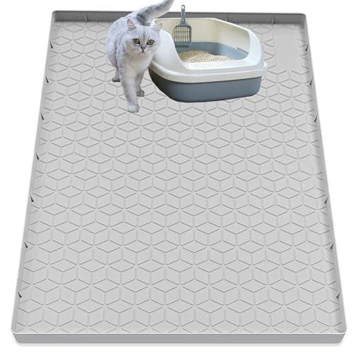 Cat Litter Mat for Litter Box, Silicone Large Cat Litter Trapping Mat - 40x28 in, Waterproof & Non-Slip, Durable & Easy Clean, Light Gray - color: Light Grey, size: 40"L x 28"W