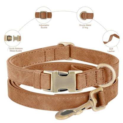 Genuine Leather Dog Collar - Adjustable Pet Collar with Quick Release Metal Buckle, Soft Skin Friendly Real Leather Collar for Small, Medium, Large Dogs (Brown Collar + Rope, S：Fit 8-16" Neck) - color: Brown Collar + Rope, size: S：Fit 8-16" Neck
