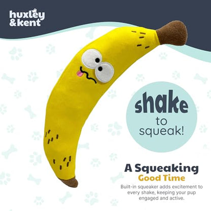 Huxley & Kent Funny Dog Toy w/Squeaker – Power Plush Squeaky Dog Toys for Small, Medium & Large Dogs – Soft Stuffed Animal for Indoor Play & Fetch - Fetchies® Bruiser Banana, Large - size: Large, style: Brusier Banana
