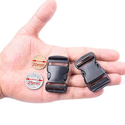 Plastic Buckles Straps Set, 5Pack 1" Side Release Buckle Dual Adjustable, 5 Yards 1" Strap PP Webbing Outdoor Camping Backpack Sleeping Bag Tent Belt Tied Band Accessories (5 Buckle + 5 Yards Webbing) - color: G#: 1" (5 Buckle + 5 Yards Webbing)