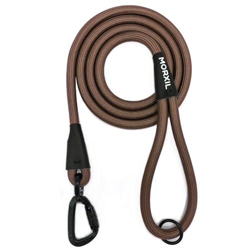 Rope Dog Leash, 4 ft Heavy Duty Dog Leash with Aviation Aluminum Auto Locking Carabiner, Strong Nylon Pet Lead for Small, Medium, Large Dogs (Brown, 4FT) - color: Brown, size: 4 Foot Single Handle