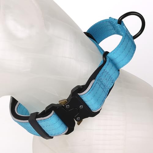 Heavy-Duty Reflective Martingale Dog Collar, Half-Choke Adjustable Tightening Escape-Proof Training Collar for Medium and Large Dogs (Blue, M(W0.98*Neck 14-20")) - color: Blue, size: M(W0.98*Neck 14-20")
