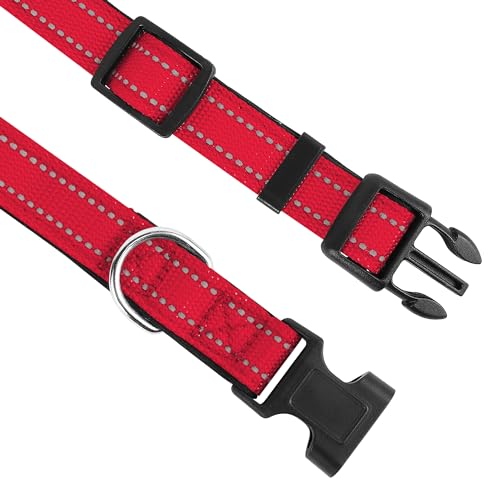Reflective Dog Collar, Adjustable Soft Neoprene Padded Nylon Pet Collars with Buckle for Puppy and Small Dogs, Cats, Red,XS - color: Red, size: X-Small