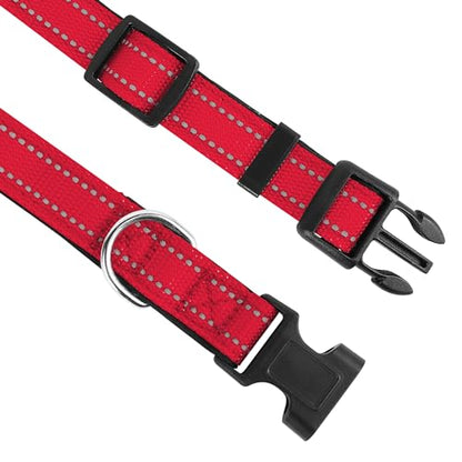 Reflective Dog Collar, Adjustable Soft Neoprene Padded Nylon Pet Collars with Buckle for Puppy and Small Dogs, Cats, Red,XS - color: Red, size: X-Small