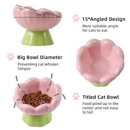 DIF DECO Ceramic Raised Cat Bowl, Pink Elevated Food Bowls for Food and Water Protecting Spine and Whiskelfriendly,Tulip Shape Cute Pet Feeder Dish for Indoor Cats and Small Doas(Height 4.1 inch) - size: Height 4.1 inch