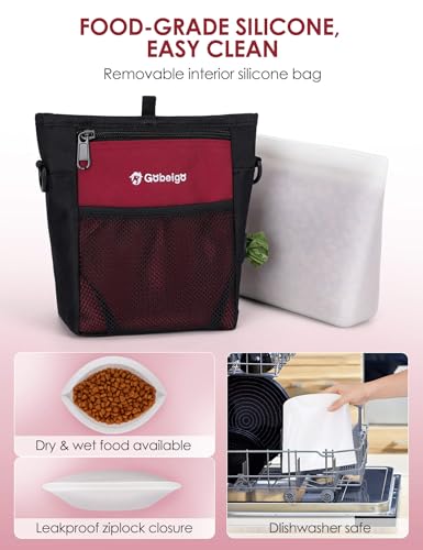 Gobeigo Dog Treat Pouch, Magnetic Closure & Sealable Silicone Bag Insert, 4-Cup Capacity – Belt Clip/Waist Belt/Crossbody Wear, Clicker Included – Great for Pet Training & Walking (Red) - color: Red