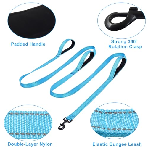 Jiozermi 10ft Dog Leash with 3 Handles, Heavy Duty Dog Lead with Padded Traffic Handle, Reflective Stitching Large Leash for Running Walking Training(Blue) - color: Blue