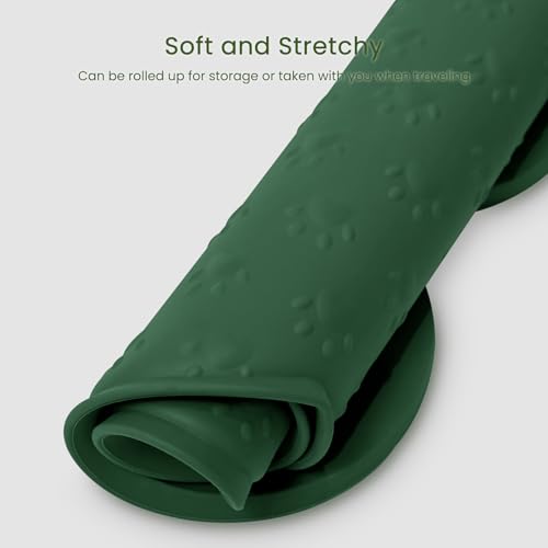 PWTAA Dog Food Mat Anti-Slip Silicone Dog Bowl Mat Thicker Pet Placemat Waterproof Cat Feeder Pad with Raised Edge Puppy Kitten Feeding Mats Suitable Small Medium-Sized Dogs Cats Eating Tray - color: Hunter Green, size: 25.6" x 13"
