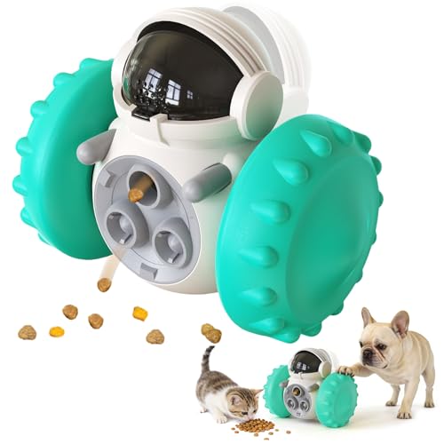 Cat Wobble Treat Dispenser Puzzle Toys Interactive Slow Feeder Snack Enrichment Fun Sliding Rolling Exercise & Distribution Toy for Indoor Cats, Small and Medium Dogs - color: Blue, size: Wheel