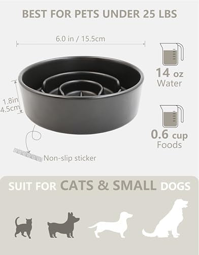 Ceramic Slow Feeder Dog Bowls, 0.6 Cup Slow Feeder for Small Dogs, Puzzle Maze Bowl, Prevents Choking, 6in, Black - color: Black, size: 6 Inches